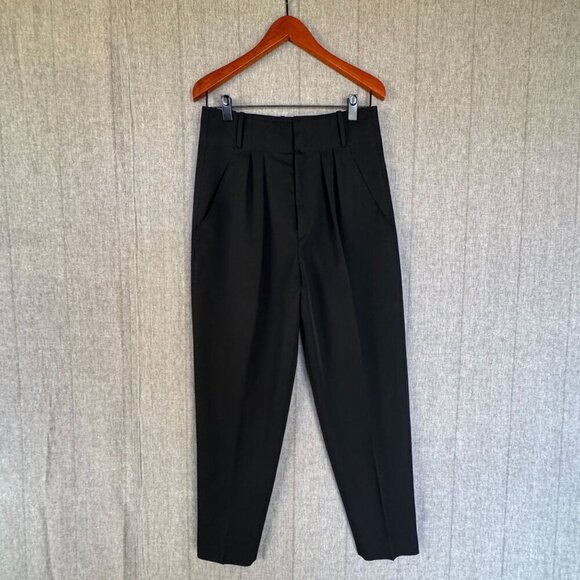 Isabel Marant Black Wool High Rise Pleat Front Taped Leg Trousers Size 40/US 10